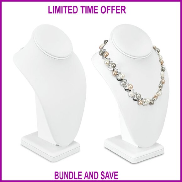 Medium Jewelry Display Stand with Adjustable Hook White Faux Leather